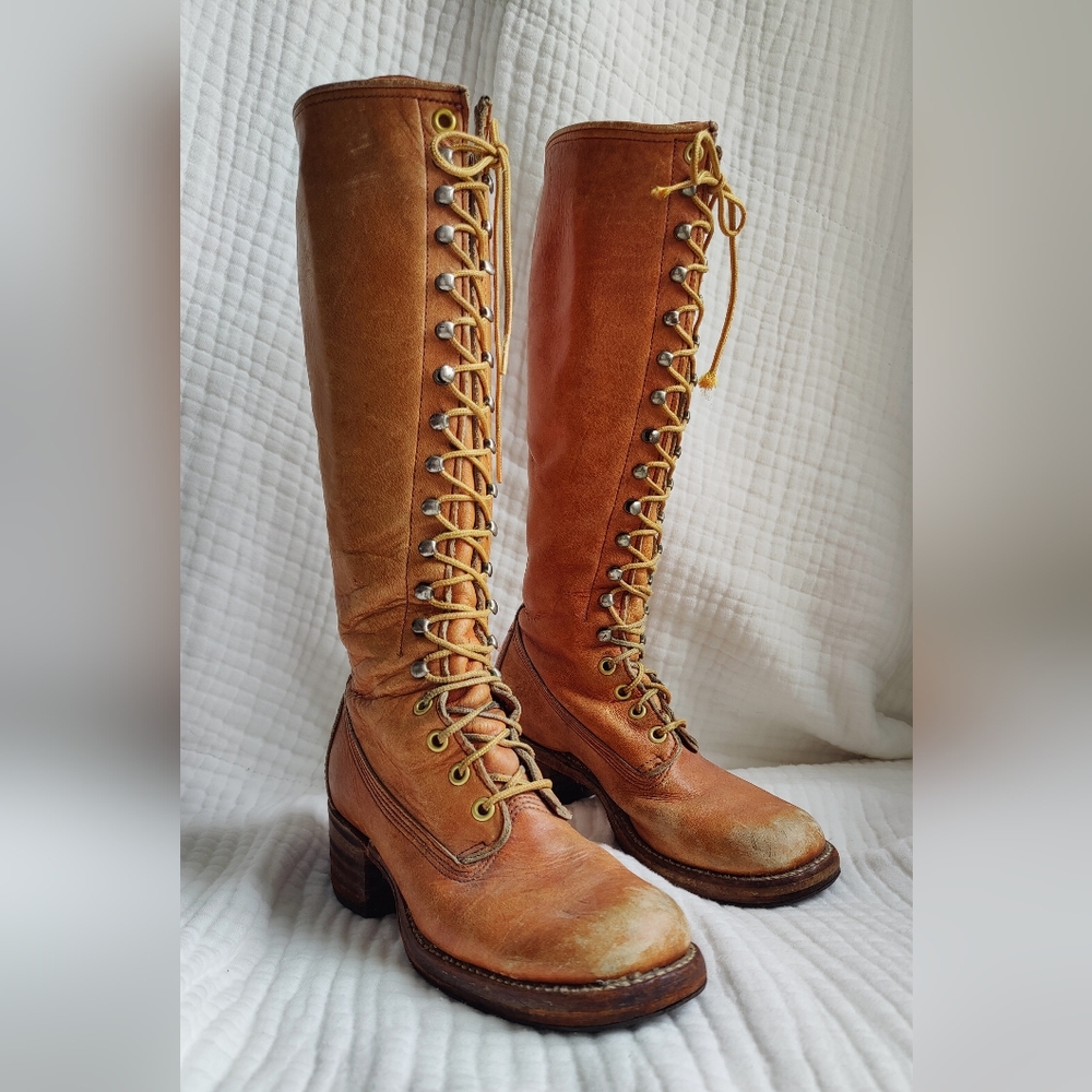 Vintage Leather Lace-Up Boots